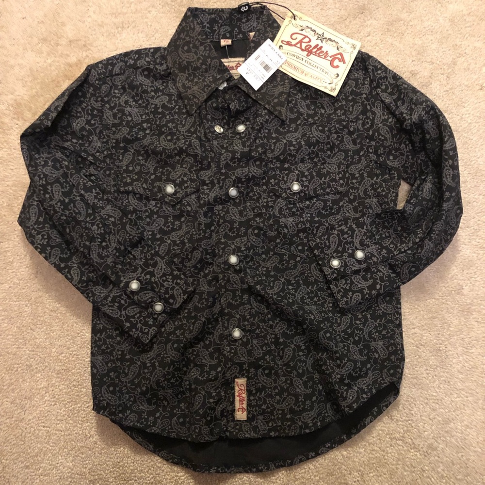 Boys (Sz: Small/S) Rafter C black paisley pearl snap Western Shirt